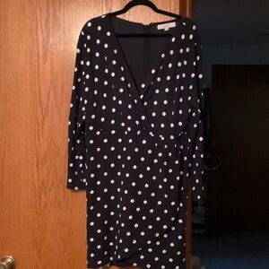 Loft Navy Polka Dot Knit Faux-Wrap Dress